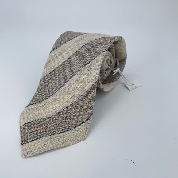 Eton Tie Mens One Size Ivory Beige‎ Stripes Wool Classic Necktie Italy Made